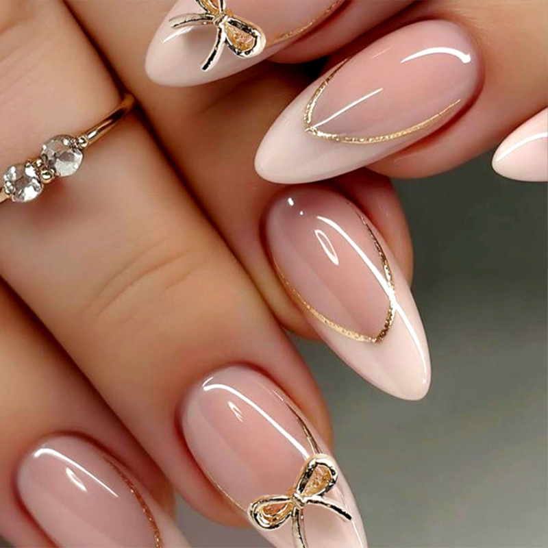 Nail Art France - 24pcs Gold bow Nail Art Wearable