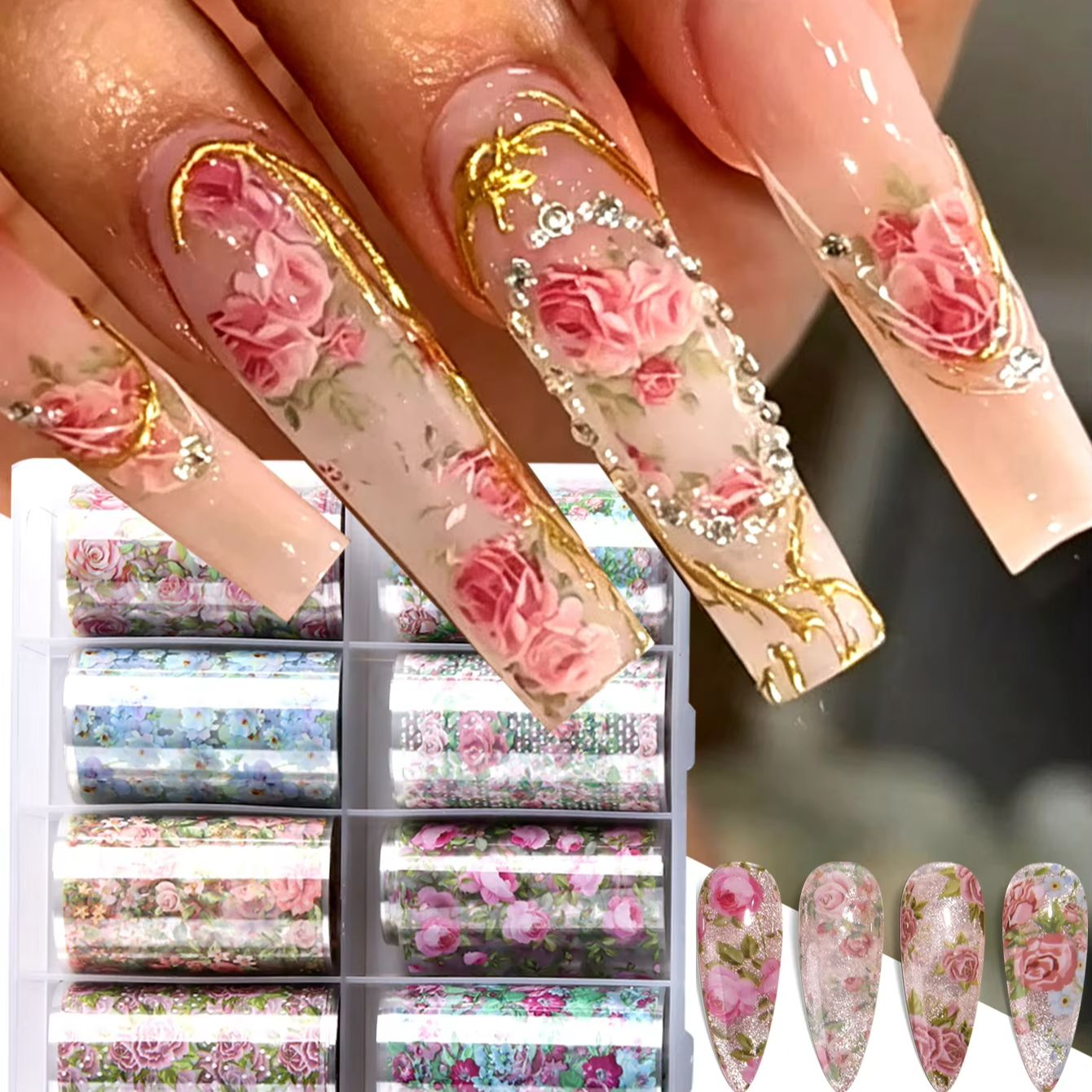 Nail Art Vintage - 10pcs Vintage Blending Spring Flowers Nail