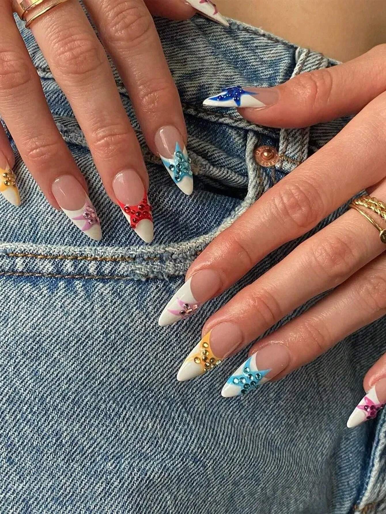 Nail Art Vintage - 1 Set/10Pcs Colorful French Style Star