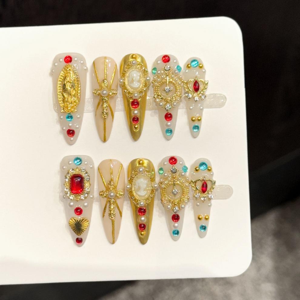 Nail Art Vintage - 10Pcs Vintage Handmade Light Luxury False