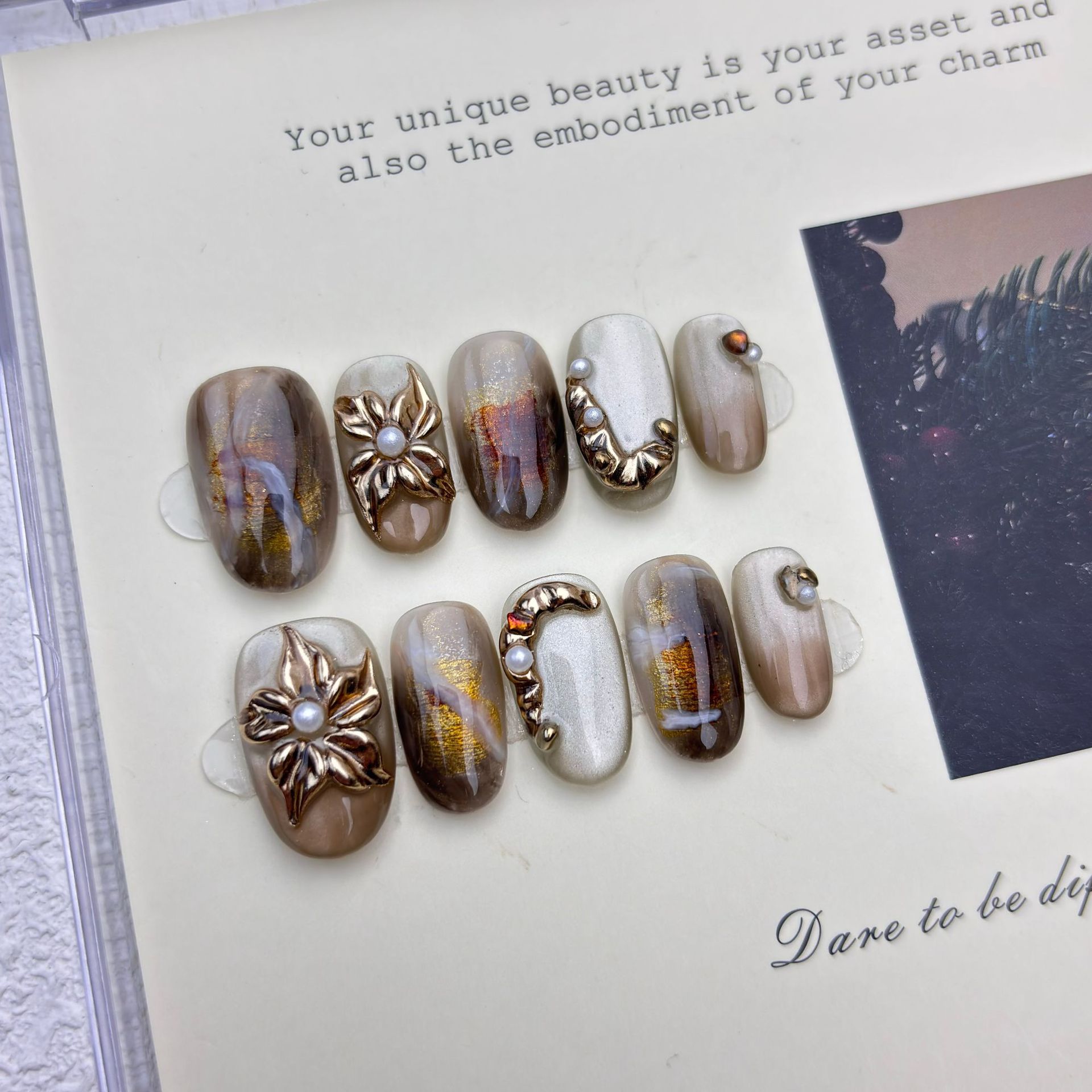 10Pcs Gradient Amber False Nai - Nail Art Vintage incelemesi ve fiyatı