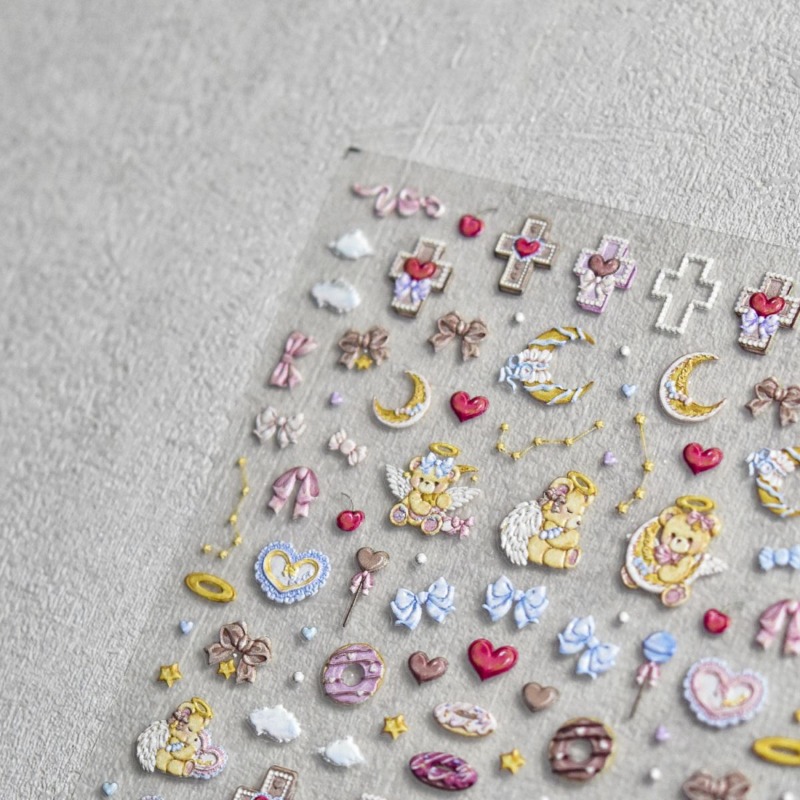 Cute Angel Bear Cartoon 3D Rel - Nail Art Vintage incelemesi ve fiyatı
