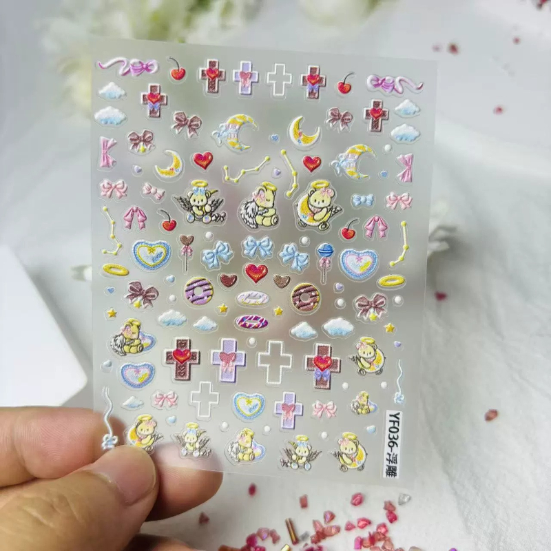 Cute Angel Bear Cartoon 3D Rel - Nail Art Vintage incelemesi ve fiyatı